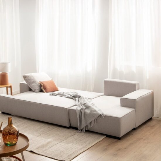 Sofá cama chaise longue derecha de 3 plazas gris | Xana System