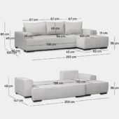 Sofá cama chaise longue derecha de 3 plazas gris | Xana System