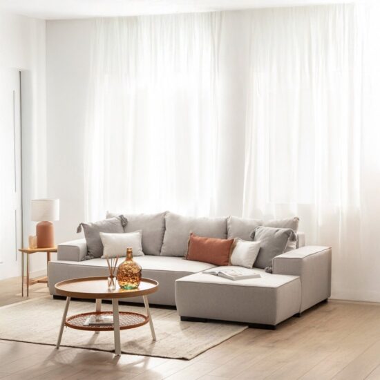 Sofá cama chaise longue derecha de 3 plazas gris | Xana System