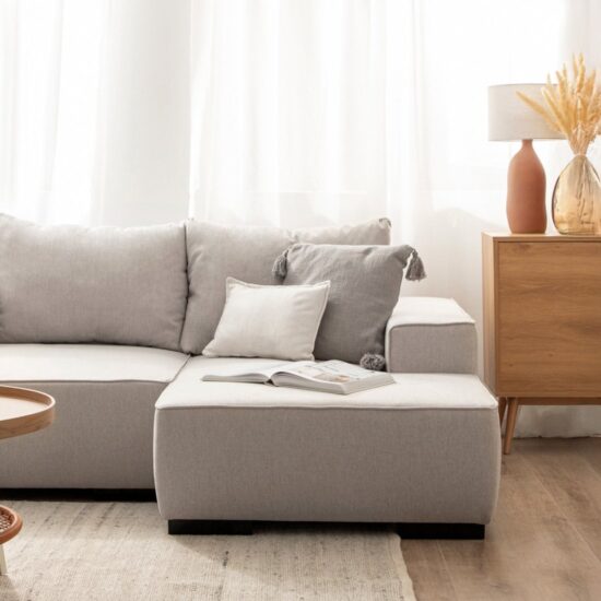 Sofá cama chaise longue derecha de 3 plazas gris | Xana System