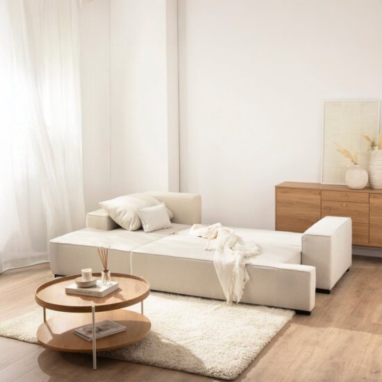 Sofá cama chaise longue izquierda de 3 plazas beige | Xana System