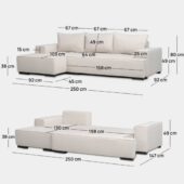 Sofá cama chaise longue izquierda de 3 plazas beige | Xana System