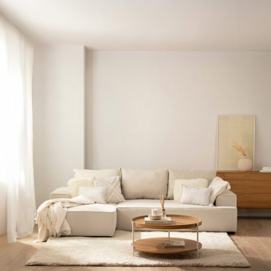 Sofá cama chaise longue izquierda de 3 plazas beige | Xana System