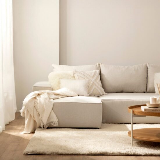 Sofá cama chaise longue izquierda de 3 plazas beige | Xana System