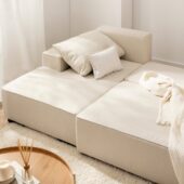 Sofá cama chaise longue izquierda de 3 plazas beige | Xana System