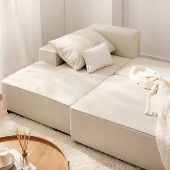 Sofá cama chaise longue izquierda de 3 plazas beige | Xana System